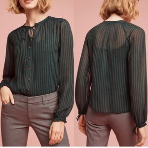 Anthropologie Maeve Della Sheer Chevron Button Up Blouse Women’s Small